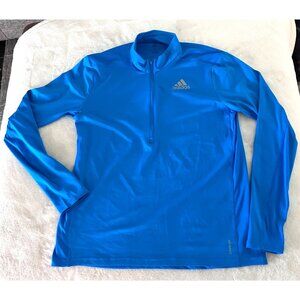Adidas Mens Blue Long Sleeve Running Shirt Primegreen 1/4 Zip Pullover Medium